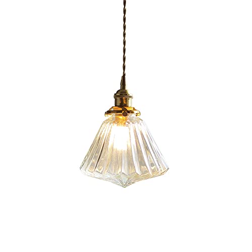 Suspension laiton E27 avec abat-jour transparent pour eclairage de bureau et salon