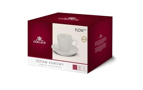 Gerlach 1760 Zestaw Filiżanek do Kawy i Herbaty ze Spodkami - dla 6 Osób - Porcelanowy - Flow New - Ivory 210 ml