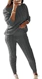 Lucuna Women's Fall Rib-Knit 2 Piece Outfits Sweater Set Crew Neck Pullover Top + Long Pants Loungewear (S-5XL)