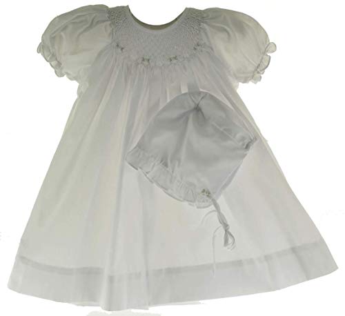 Girls White Smocked Dress with Bonnet Set Bishop Daygown 6M