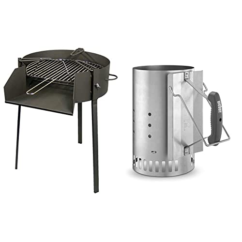 IMEX EL ZORRO 71581 Barbacoa Redonda Con Soporte Para Paella, Diámetro 50 X 75 Cm, Negro + Weber 7416 - Chimenea De Encendido Rapidfire