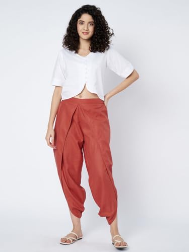 Image of 9rasa Women's Cotton Solid Harem Dhoti Pants for Casual FusionWear Workwear
