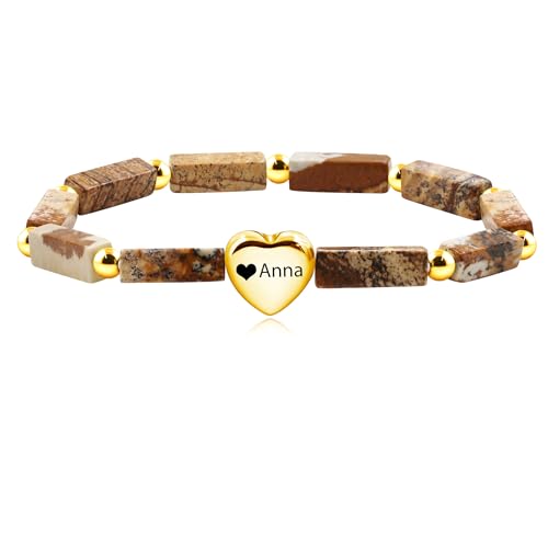 Image of Cuboid Love Elastic Bracelet, Crystal Energy Stone Anxiety Relief Yoga Jewelry for Women Male (Heart-shaped Charm Can Be Customized Name)