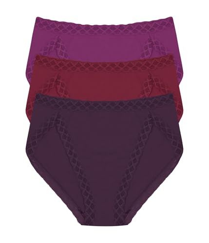 Image of Natori Women's Bliss French Cut 3-Pack, Verbena /Dk Cherry /Bright Grape