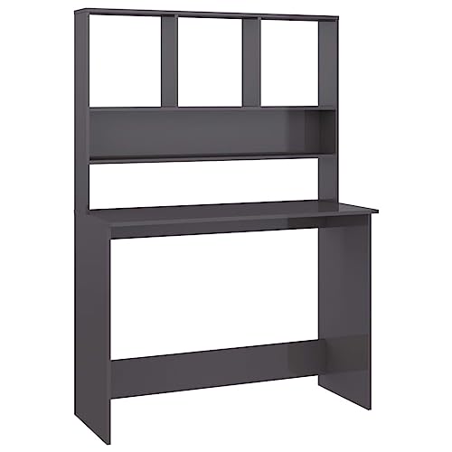 SKM Schreibtisch mit Regalen Hochglanz-Grau 110x45x157 cm,28,6 KG,800395,Color: Grau