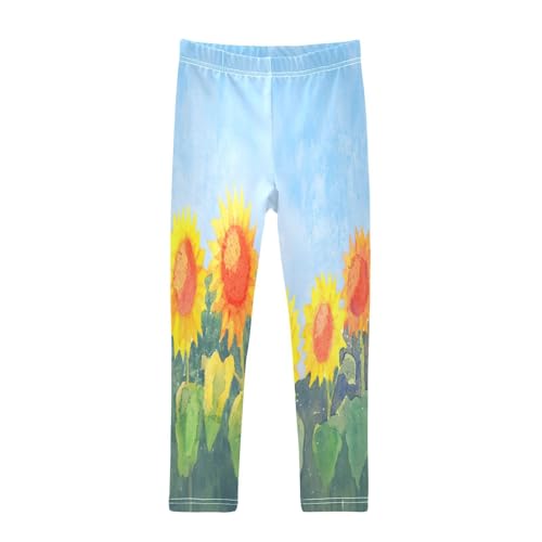Bolaz Toddler Girls Leggings Printed Yoga Pants Leggings Watercolour Sunflowers for Kids