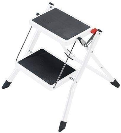 Escalera de acero resistente de 2 peldaños, taburete plegable portátil con alfombrilla antideslizante, mini taburete de cocina ligero
