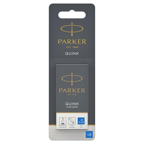 Image of PARKER QUINK Long Fountain Pen Ink Refill Cartridges, Washable Blue, 5 Count