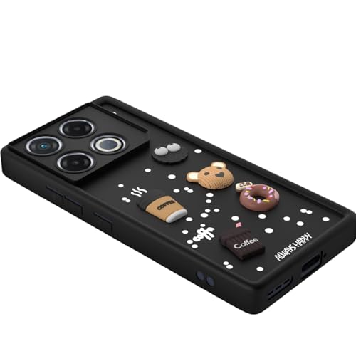 Image of Bintage Cute Fun Taddy| 3D Ball Bear| Donut| Coffee Rubber Case Camera Protection Back Cover Compatible for Infinix GT 20 Pro 5G - Black
