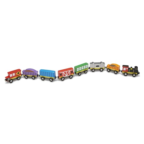 Image of Melissa & Doug Wooden Train Cars (8 pcs) - Magnetic Train, Wooden Train Toys, Train Sets For Toddlers And Kids Ages 3+