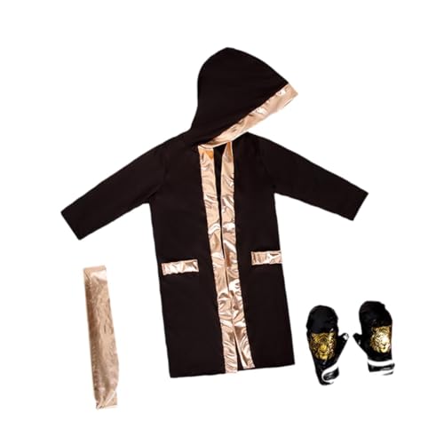 predolo 3 Pièces Costume de Boxe Déguisement de Boxeur Tenue D'Entraînement Uniforme de Jeu de Rôle en Polyester Respirant avec Gants Adapté pour Enfants...