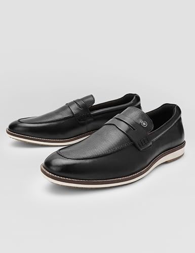 Image of Louis Philippe Men Premium Leather Breathable Lining Material Anti Slip Flat Heel TPR Sole Casual Loafers