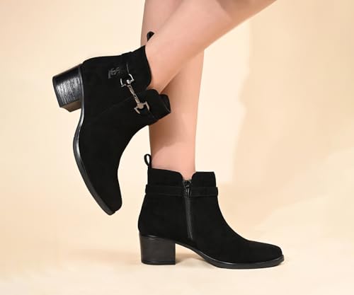 Image of LOUIS STITCH Women's Mid-Top Ankle Boots | Elegant Buckle Chelsea Boots with Zipper| Slip-On Boots for Women | Boot for Casual Outings| LSLD-CLBT