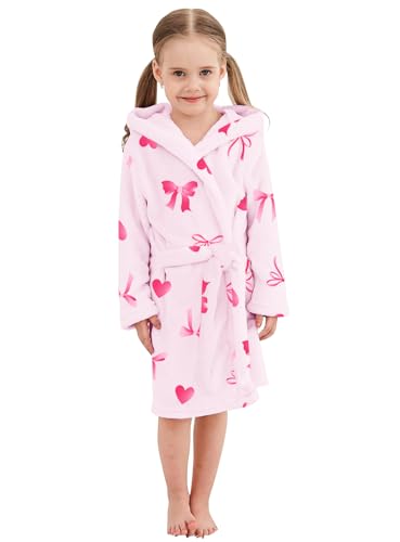 Image of Umeyda Girls Fleece Hooded Robes, Warm Printed Bath Robe for Kids Soft Fuzzy Bathrobe for Gifts
