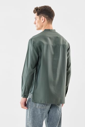 Image of SNITCH Men Casual Shirt | Oversized Fit Full Sleeve Mandarin Collar Solid Design | Modal Blend & Breathable Fabric for Everyday Wear & Semi-Formal Occasions