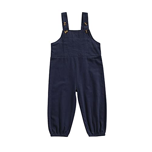 kacubwyy Toddler baby Boys Girls Suspender Trousers Solid Color Button Shoulder Straps Loose Bib Pants Overall (Navy Blue, 2-3T)