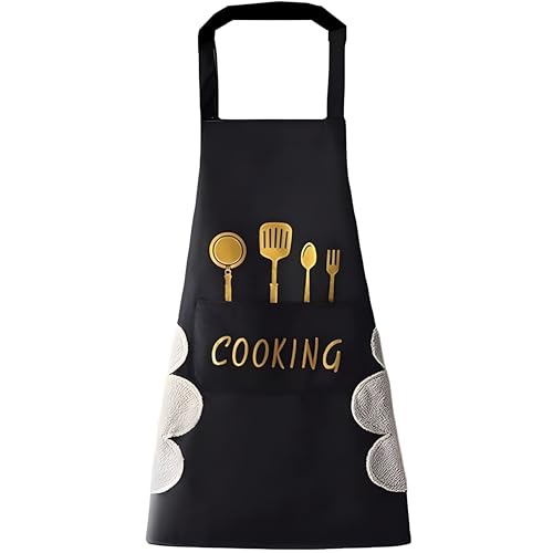 Image of VELVERI 1PACK Waterproof Cooking Apron for Women Men with Big Front Pocket Hand-Wiping Towel | Floral Rabbit Graphic Design | Oil Proof Chef Bib for Home Baking Grilling