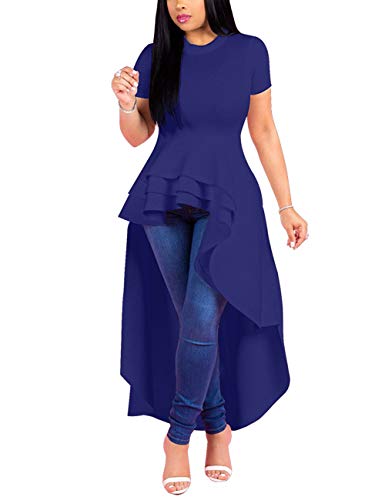 Image of Lrady Womens Casual Shirt Dress High Low Irregular Ruffle Hem Blouse Asymmetrical Peplum Long Tunic Tops