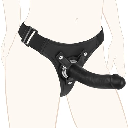 Strap On Dildo Couples Sex Toys - Adjustable Strap-On with 8 Inch Realistic Black Dildo Wearable Sex Dildo Harness for Women Lesbian Pegging Gay BDSM Roleplay