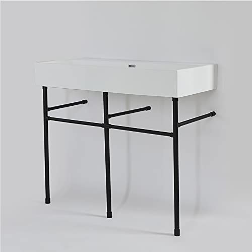 Milano Black Elswick White Ceramic 1 Tap Hole Bathroom Basin Sink Washstand - 1000Mm X 420Mm