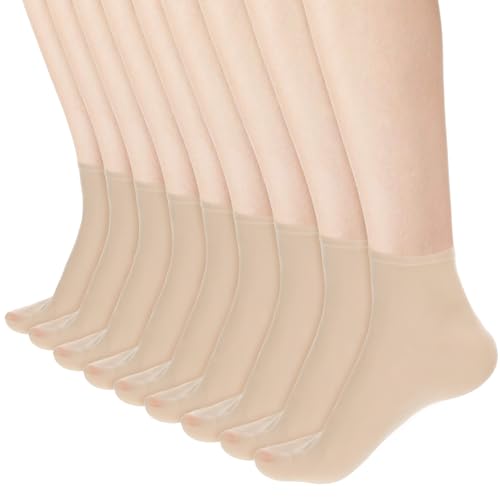 10 Pairs Ankle Nylon Soft Socks Women's Everyday Sheer Soft Pantyhose Sock Sheer Ankle High Socks Thin with Reinforced Toes