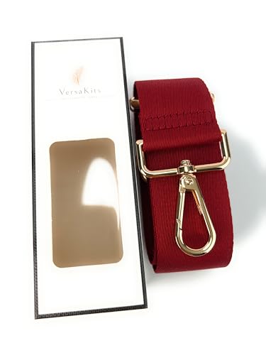 Image of Red Purse Strap with Light Gold Hardware 1-1 /2 Inch Wide Solid Color Replacement Crossbody Guitar Style Shoulder Strap for Handbags Totes