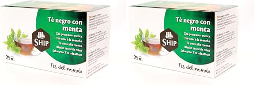 Ship - Té Negro con Menta - Caja de 25 Unidades - Propiedades Antioxidantes - Aporta Vitaminas y Minerales - Ayuda a Activar la Mente - Infusiones y Tés (Paquete de 2)