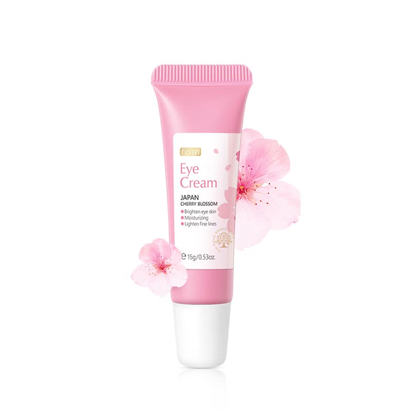 AKARY Crema de ojos de flor de cerezo con ácido hialurónico, crema ligera para el cuidado de la piel para ojeras e hinchazón, crema hidratante