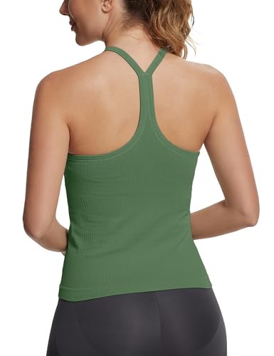 Image of MathCat Seamless Workout Tank Tops with Built in Bra,Racerback Athletic Tank Tops Ribbed Soft Yoga Shirts XS-XL
