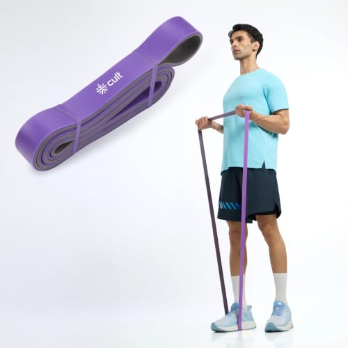 Image of CULT Resistance Band 32MM (20-45Kgs), Heavy Resistance TPE Power Band for Strength Training, Assisted Pull-Ups, Mobility & Full Body Workouts, Purple & Grey