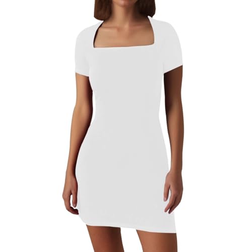 Robe moulante col carré à manches courtes sexy chic pour vos soirées d'été