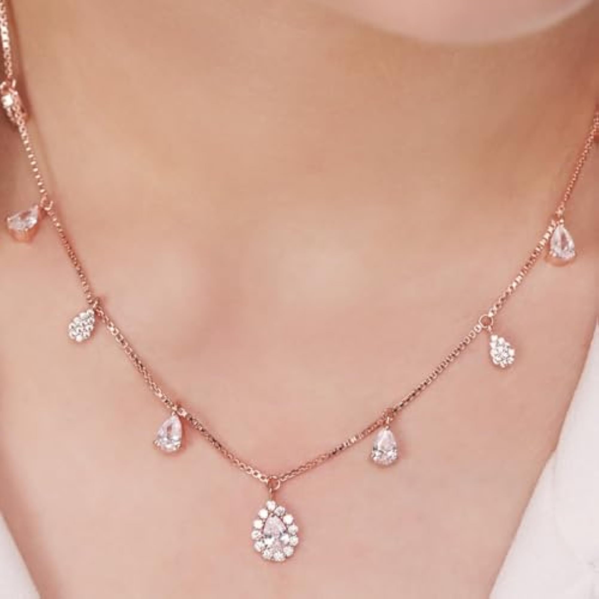 Women's 925 Sterling Silver Elegant CZ Rose Gold Plating Necklace