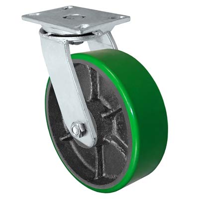 CasterHQ - 10" x 3" Heavy Duty 2 Swivel & 2 Rigid Caster - Green Polyurethane on Steel Wheel - 10,000 lbs Capacity Per Caster