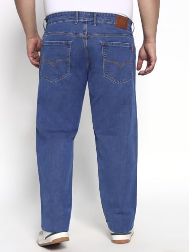 Image of Cotton Comfort Fit Jeans for Men | Full-Length Solid Denim Pants with Button Closure, Embroidered Design, Mid-Rise Casual Trousers for Daily | Classic Jeans for Office Bottoms (DI-249)