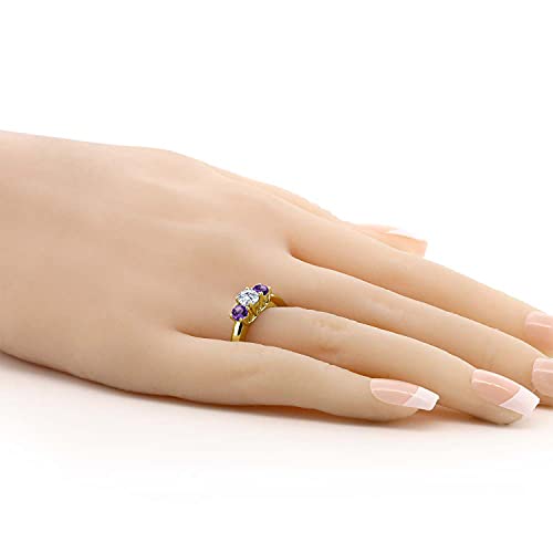 Gem Stone King Customized and Personalized 5MM and 4MM Gemstone Birthstone 3-Stone Ring | 18K Yellow Gold Plated Silver | 3 Stone Wedding Engagement Anniversary Promise Ring For Women4