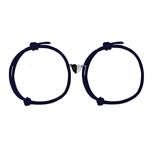 KINBOM 2 Pezzi Braccialetti Magnetico Coppie, Attrazione Reciproca del Cuore d'Amore Braccialetti Abbinati per Coppie Corda Intrecciata per Relazioni Braccialetti Regolabili per Fidanzata (Blu Navy)