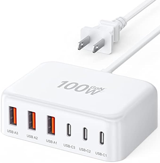 USB C Fast Charger 100W GaN 6 Port Type USB C Charging Station Hub Block USB C Wall Charger Power Strip Adapter Plug Cube Brick 3 USB C 3 USB A for iPad iPhone 15 14 13 12 11 Pro Max Pixel Note Galaxy