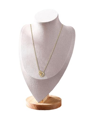 TINGSING Espositore per collane in velluto, busto per gioielli, con base in legno, manichino per collane, ciondoli, catenine, organizer per vetrine, boutique, fiere, grande, beige