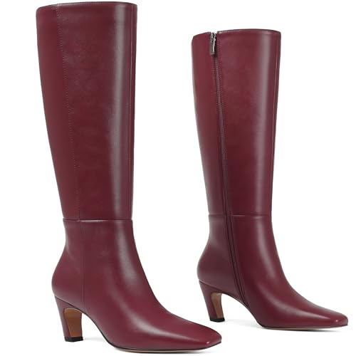 Image of Women's Knee High Boots, Comfortable Square Toe Faux Leather Boot Fashion Long Tall Boots for Riding Chunky High Heeled Dress /Casual Boot