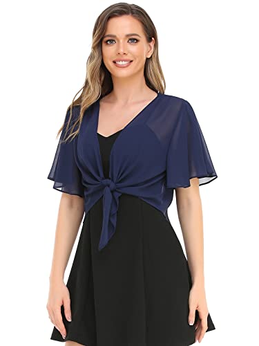 Image of Womens Shrug Chiffon Shawl Wraps Open Front Tie Top Cardigan for Evening Dress