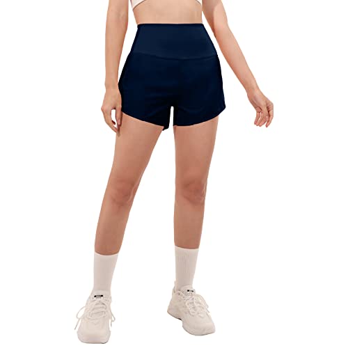 Aurefin Women's High Waisted Running Shorts Quick Dry Athletic Workout Shorts With Bulit-In Liner-3.5'' Navy Blue/Xs #TOP3