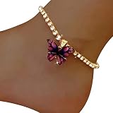 Sollarisy Butterfly Crystal Anklets Tennis Chain Bracelet Faux Colorful Rhinestone Ankle Bracelets F