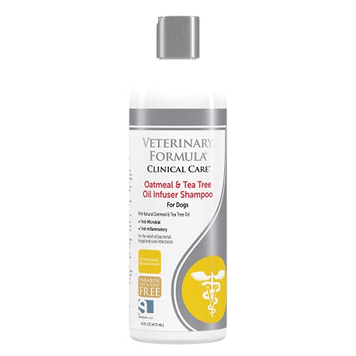 Veterinary Formula Clinical Care Oatmeal and Tea Tree Oil Infuser Shampoo for Dogs – Fast-Acting, Gentle, 100% Safe Medicated Shampoo to Treat Fungal, Bacterial and Viral Skin Infections in Dogs, 16oz