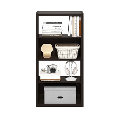 Image of Furinno Viola 4-Tier Book Shelf, Extra Thick Frame Bookshelf, Dark Oak | Open Shelf, Open Back Design, 11.3 inch x 23.2 inch x 45.4 inch, for Living Room, Bedroom, Home Office