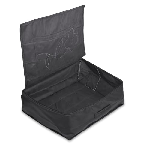 Image of Kuber Industries Parachute Saree Cover for Storage with Zip Closure | Wardrobe Organizer for Storage | Saree Organiser for Wardrobe | Embroidery Design - Black