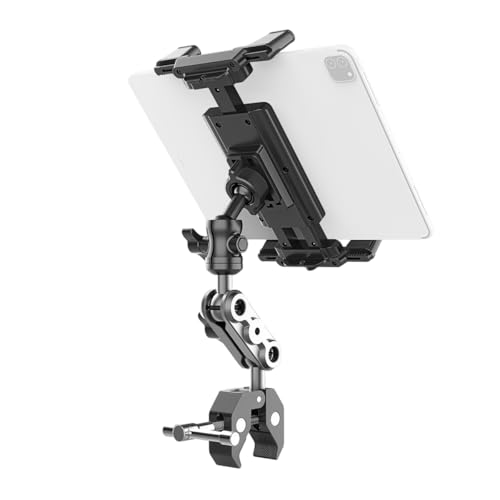 Image of ZORBES Clamp-On Tablet & Phone Holder for 4.7-13 Inch Devices, 360 Rotating Adjustable Mount Universal Handlebar & Pole Clamp Stand with Flexible Arm, Anti-Slip Hands-Free Holder for Gym, Bike, Desk