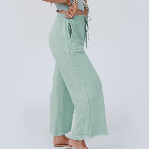 Hixiaohe Women's Casual Wide Leg Sweatpants High Waist Baggy Acid Wash Pants Drawstring Athletic Palazzo Pants with Pockets4