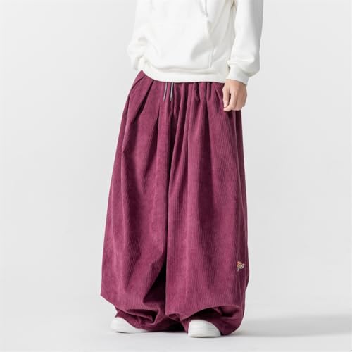 Seidarise Men's Corduroy Pants Straight Baggy Wide Leg Stretch Elastic Waist Drawstring Relaxed Fit Trousers Pant3