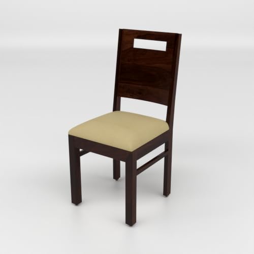 Image of Solid Sheesham Wood Dining Chair Set of 4 | Premium Wooden Dining Chairs with Cushioned Seat | Modern Horizontal Slatted Backrest | Heavy Duty Dining Table Chairs