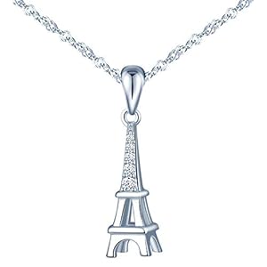 MicVivien Halsketting met Eiffeltoren, hanger voor dames, halsketting, Parijs Charm 925 sterling zilver met 45 cm ketting, zilver, halsketting, sieraden voor dames en meisjes, Zirkonia Sterling zilver, Zirkonia